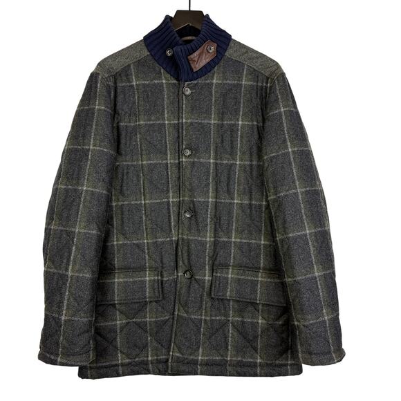 Luciano Barbera Axel’s 100% Wool Quilted Field Jacket Gray Plaid - Sz 52 (42 L)